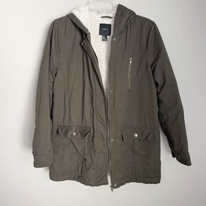 Forever 21 Size M Olive Green Utility Parka Jacket Women Sherpa Lined Bella Swan